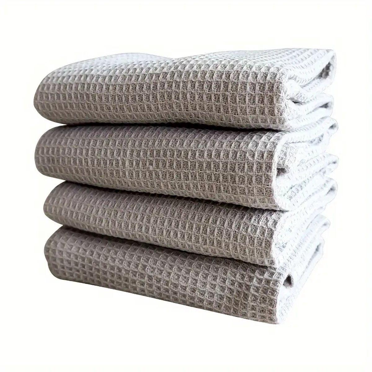 Set van 4 theedoeken van wafelstof, praktische keukendoeken, dikkere schoonmaakdoeken, easy absorberende Vaatdoek, vierkante handdoeken, Wasbaar - 34 x 34 cm Lichtgrijs