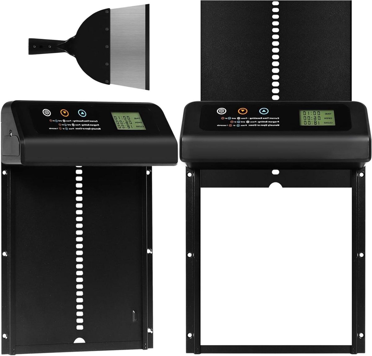 Allecto Premium - Kippenklep Deuropener | Automatisch | Metaal | Timer | Kippenhok LCD-display | Batterij Handmodus | Anti-klem | Laag Batterijniveau Opmerking | Schep