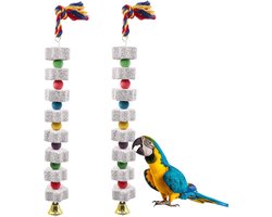 Allecto Premium - Grote kauwspeelgoed set voor vogels met calciumsteen - Vogelkooi-accessoires voor valkparkieten, parkieten, ratten, hamsters - 2 stuks
