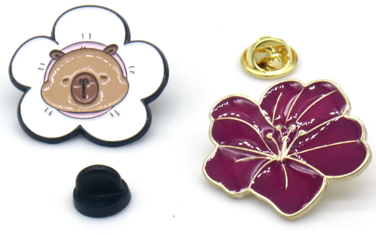 Set Sierspelden – Capybara & Bloem – Pins – Origineel & Speels Design – 2 stuks