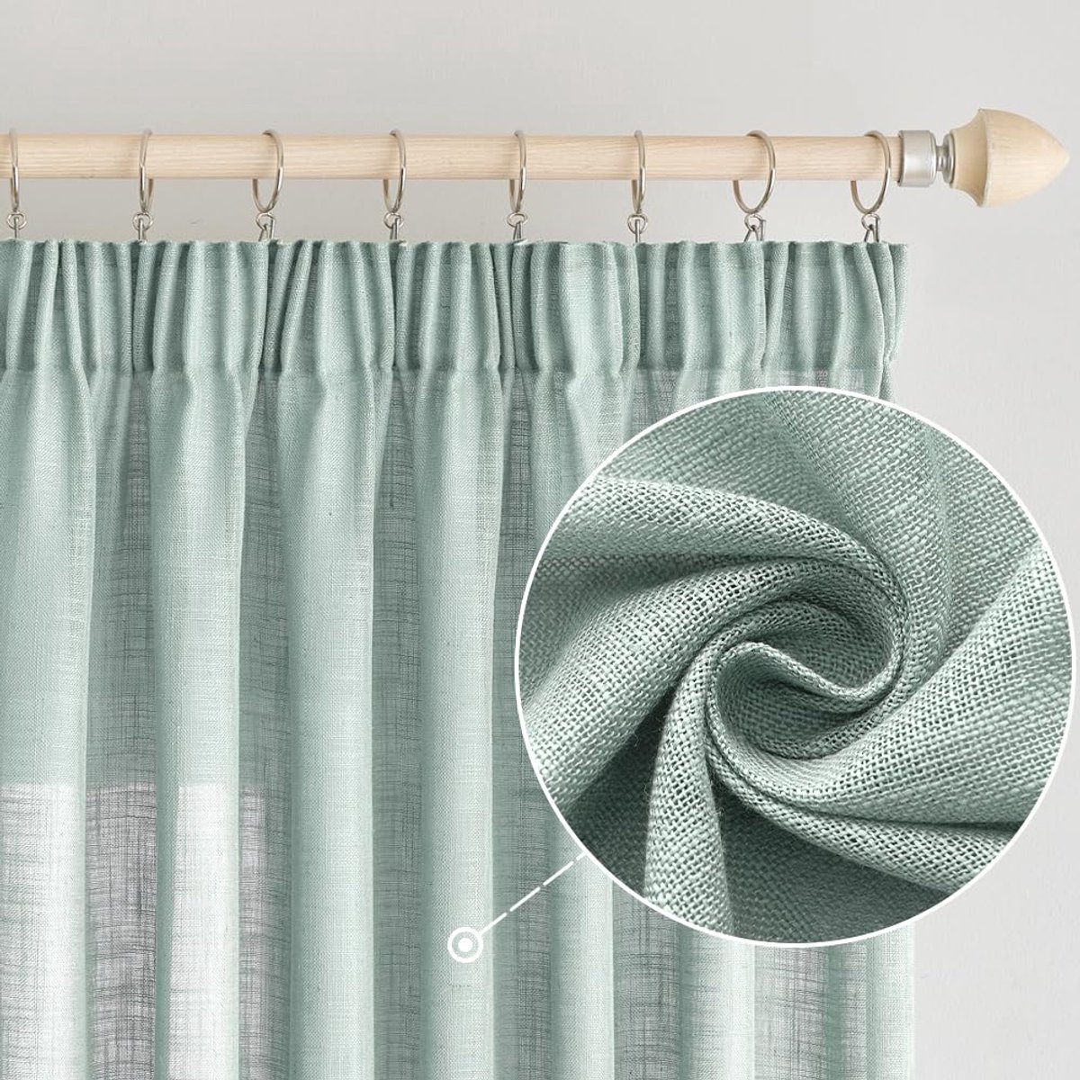 Ibenzoa Gordijnen met Semi-Transparante Linnenlook voor Moderne Woonkamers en Slaapkamers, 140 x 145 cm, Turquoise turkoois