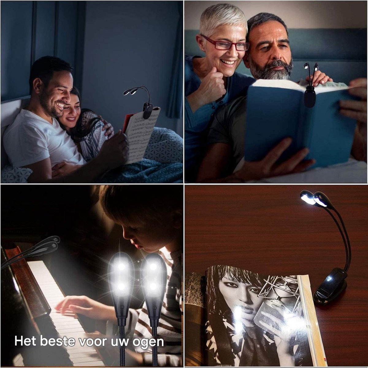 2 stuks Muziekstandaard lamp - 4 LED-boeklampjes - Clip-on pianolamp - Werkt op USB en AA-batterijen - Veilig voor de ogen en draagbaar - Geschikt voor laptops, computers, e-readers - Geschikt voor muzikanten, pianisten, kinderen en reizen - Zwart — cadeau in Gadgets - foto 3