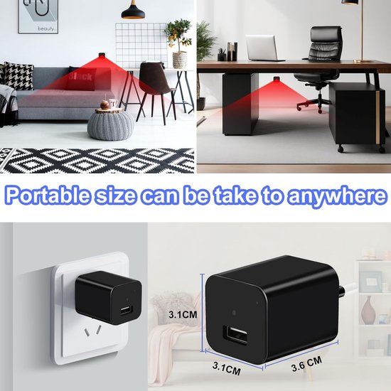 RFWR® Verborgen Mini Spionagecamera met USB-oplader en Bewegingsdetectie - HD 1080p Video-opname van Merkloos — afbeelding 2