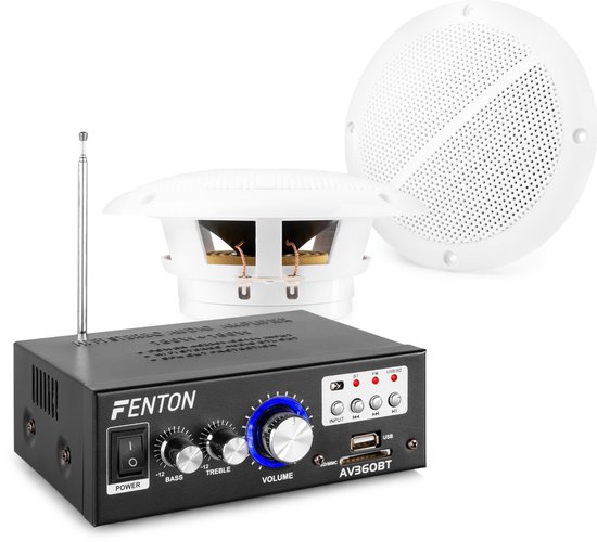 Weerbestendige 5 speakerset + versterker en kabel voor muziek op terras of veranda van SkyTec — afbeelding 4