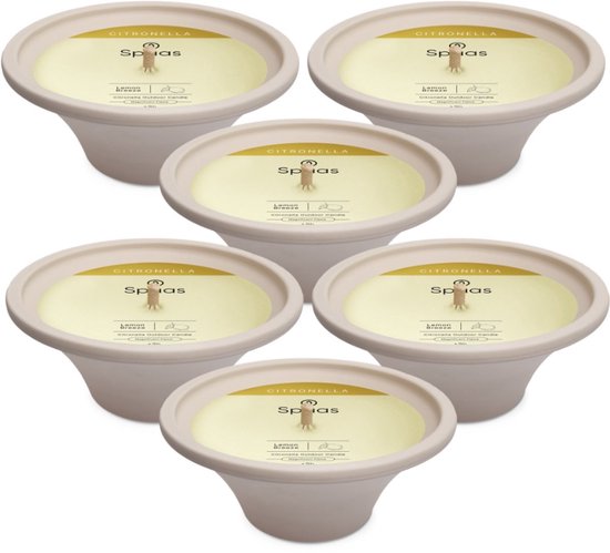 Spaas Buitenkaars Citronella Witte Terracotta Schaal - Lemon Breeze - Tuinkaars Ø18cm - circa 9u - 6 kaarsen