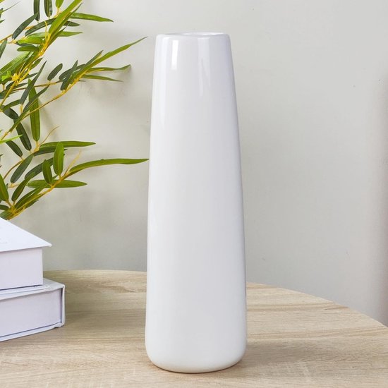 Moderne keramische vaas - stijlvolle decoratie - 1 stuk - wit - 30 cm