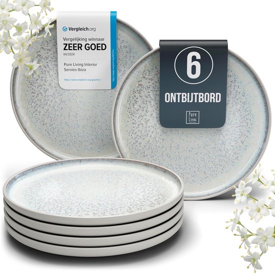 van Well Vario platte bordenset, 6-delig, tafelservies voor 6 personen, platte eetborden met