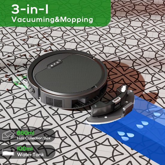 Robotstofzuiger – Robot Cleaner – Automatische Stofzuiger – Draadloze Zuiger – Slimme Schoonmaker – 4500 mAh Batterij – Wi-Fi Bediening