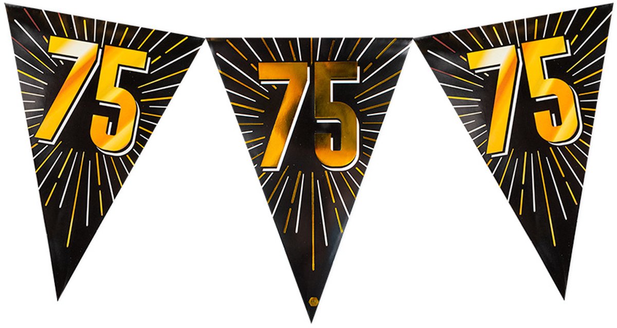 Vlaggenlijn 75 jaar | 5 meter | 15 vlaggen | Zwart Goud