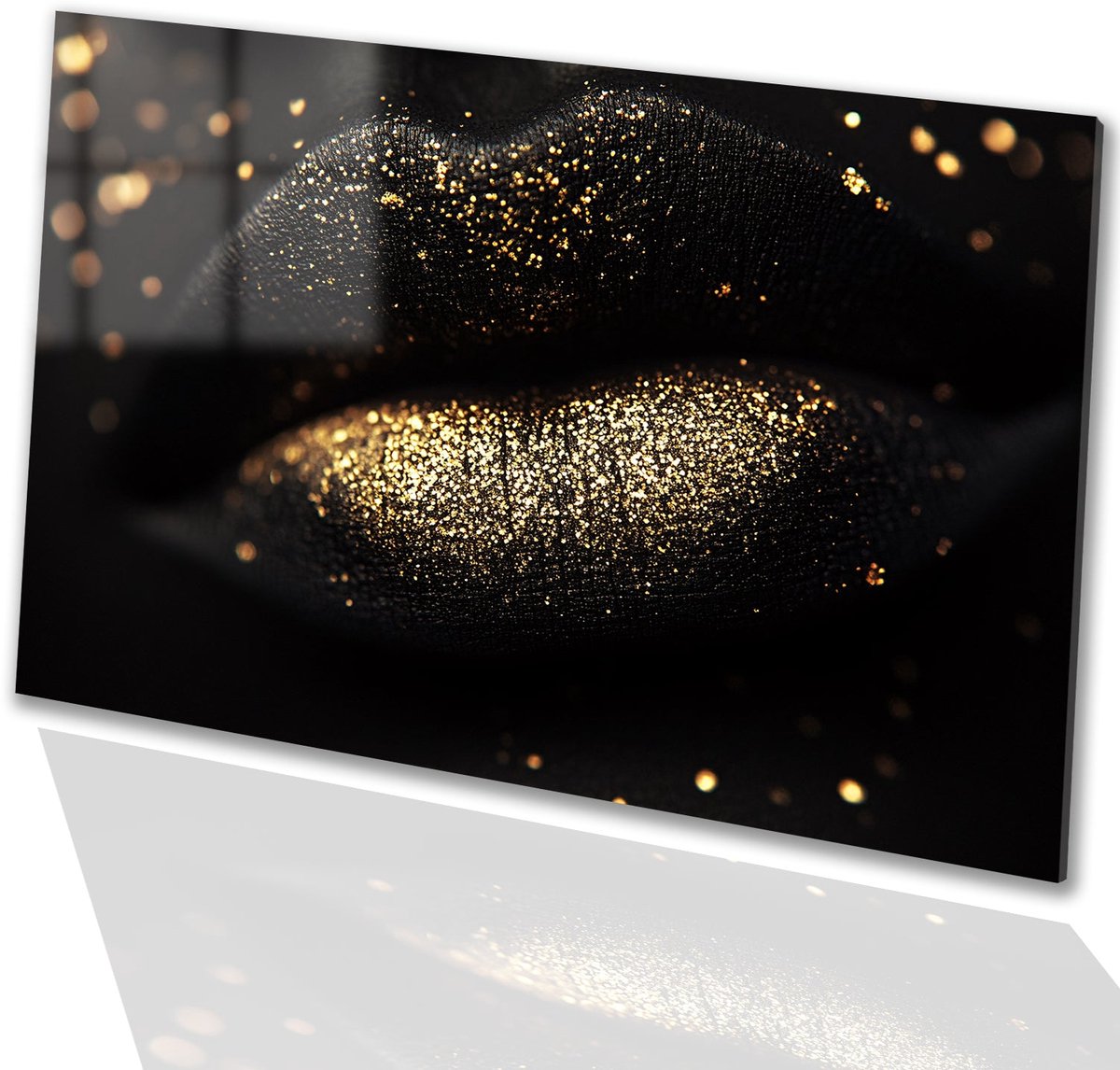 Zwarte lippen met gouden glitters - Glitters schilderijen glas - Schilderij lippen - Hyper