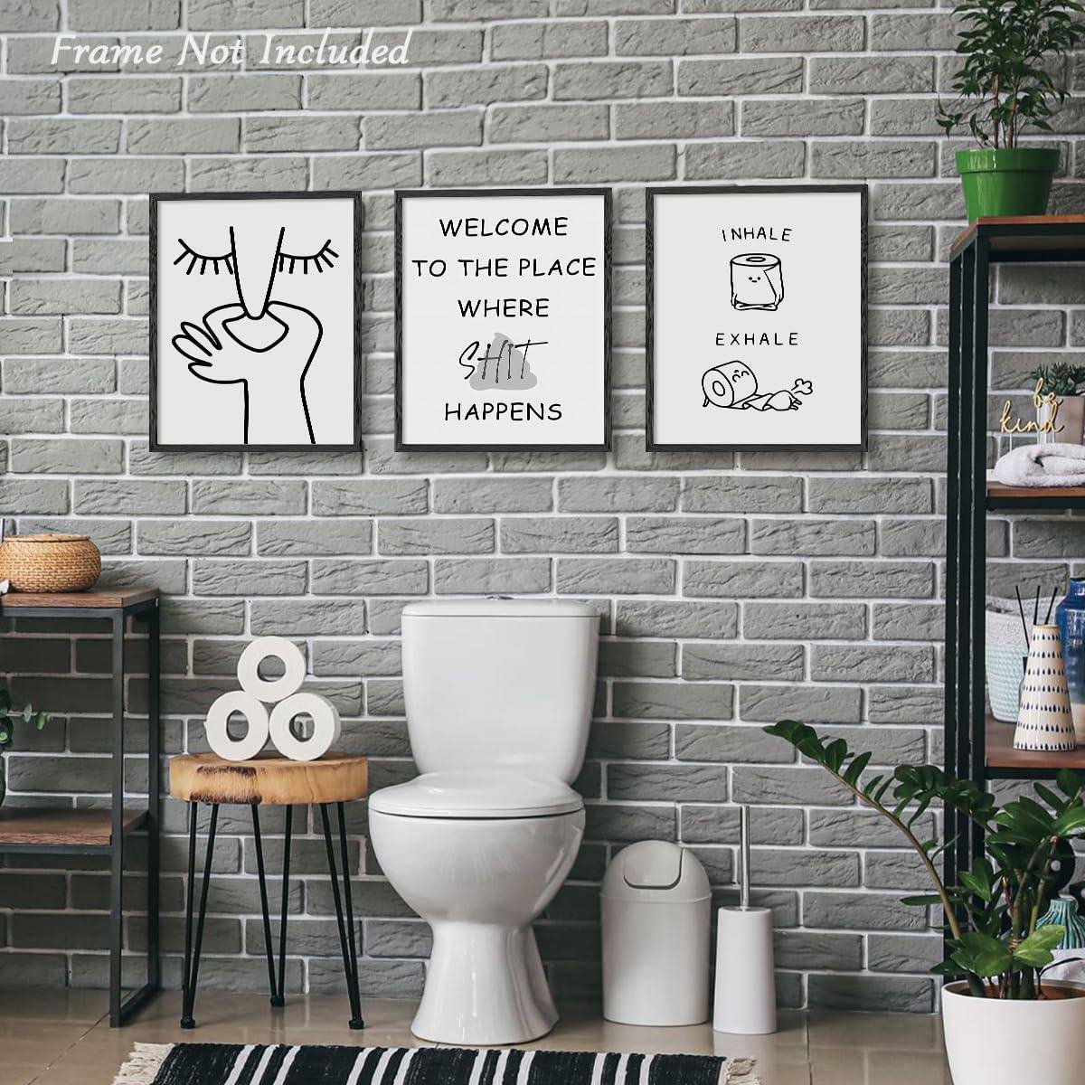 Hoogwaardige set van 4 grappige spreuken voor in de badkamer/wc, citaten voor in de badkamer/toilet, decoratie-afbeeldingen, gedrukte kunst, A4- poster, grappig (met zwarte lijst) : WIETRE
