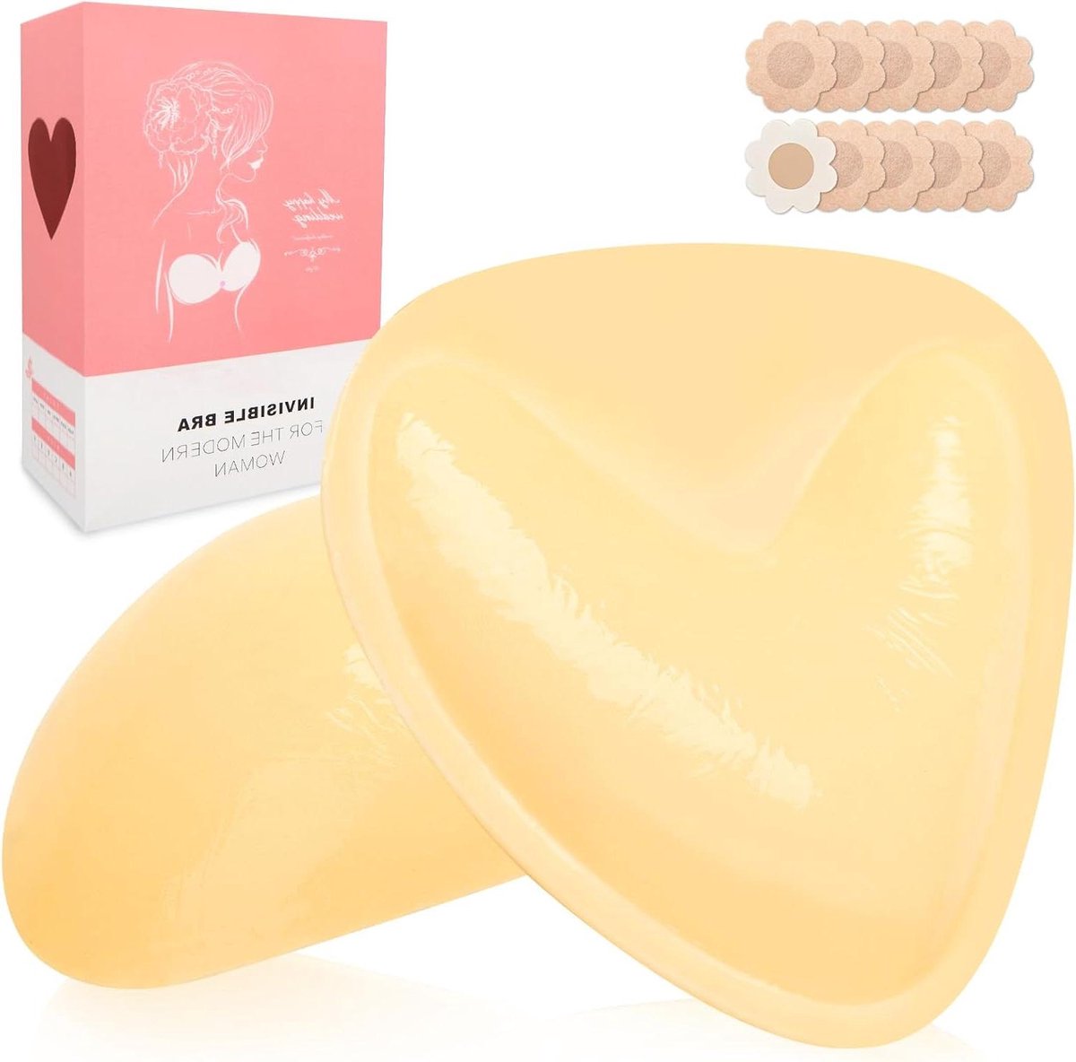 Allecto Plus - Push-up pads met push-up effect en dubbelzijdige kleefkracht - 5 paar tepelcovers - Herbruikbaar en wasbaar - Beha-inzetstukken voor dames - Push-up tepelcovers - 2-in-1 - Maat C - Plakbeha