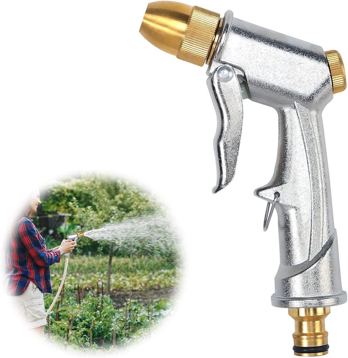 Allecto Plus - Metalen Tuinslang Mondstuk | Heavy Duty Waterpistool | Auto & Huisdier Wassen | Planten Water geven | Gazon en Tuin Reinigen | Duurzaam Metaal | Slang Spuitpistool