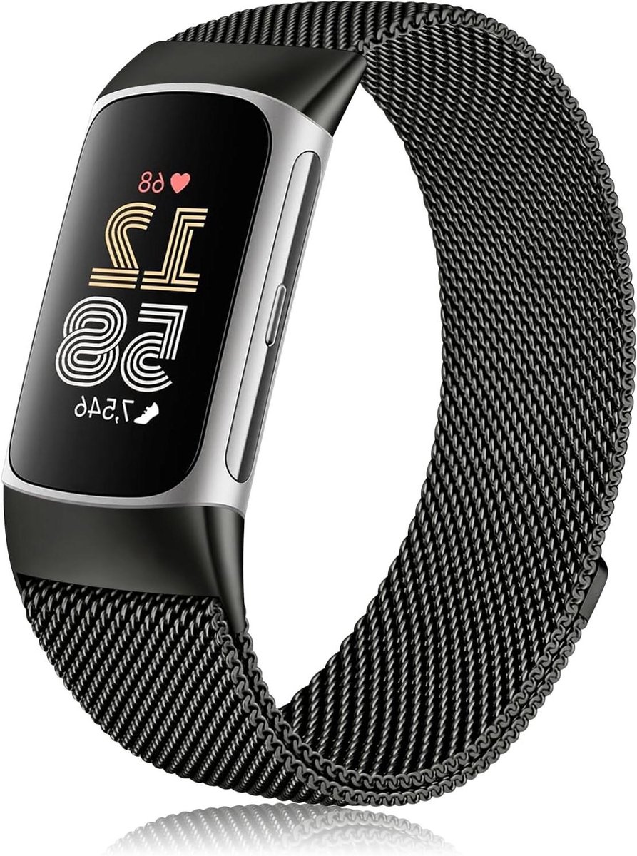 Armband voor Fitbit Charge 6 - Roestvrij Stalen Mesh Metaal - Zwart - Dames en Heren - Reserveband - Stijlvol en Duurzaam
