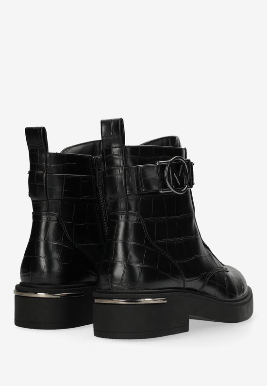 Bottines noires à imprimé crocodile, fermeture éclair et boucle argentée avec logo M.