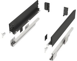 Lasysteem JUNKER-SLIM anthraciet Hoogte: 84 mm Diepte: 500 mm stressbestendig tot 40 Kg Soft-Close Ladensysteem met 13 mm smalle ladebakken