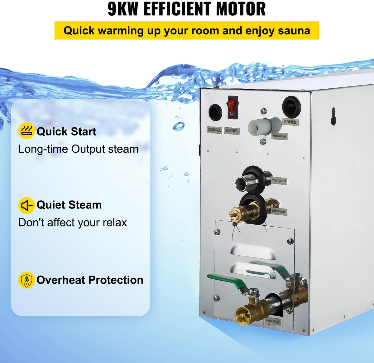 9KW Stoomgenerator – Digitale Weergave SPA Stoomgenerator voor Ruimte – 35-55°C Sauna Stoomgenerator voor Thuis en Commercieel Gebruik – Stoomcabine Set — afbeelding 7