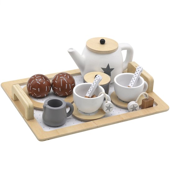 Foto: Maxx kidz houten theeservies voor kinderen thee setje speelgoed keuken en kookgerei speelservies keukenspeelgoed serviesje peuters theeserviesje hout