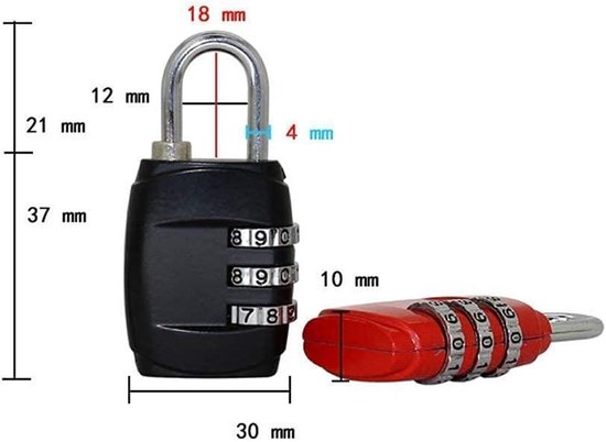 ASHATA Combinatie Hangslot,3 Cijfer Reizen Bagage Bagage Lock, Zink Legering Wachtwoord Beveiliging Gecodeerde Lock met Mini Maat