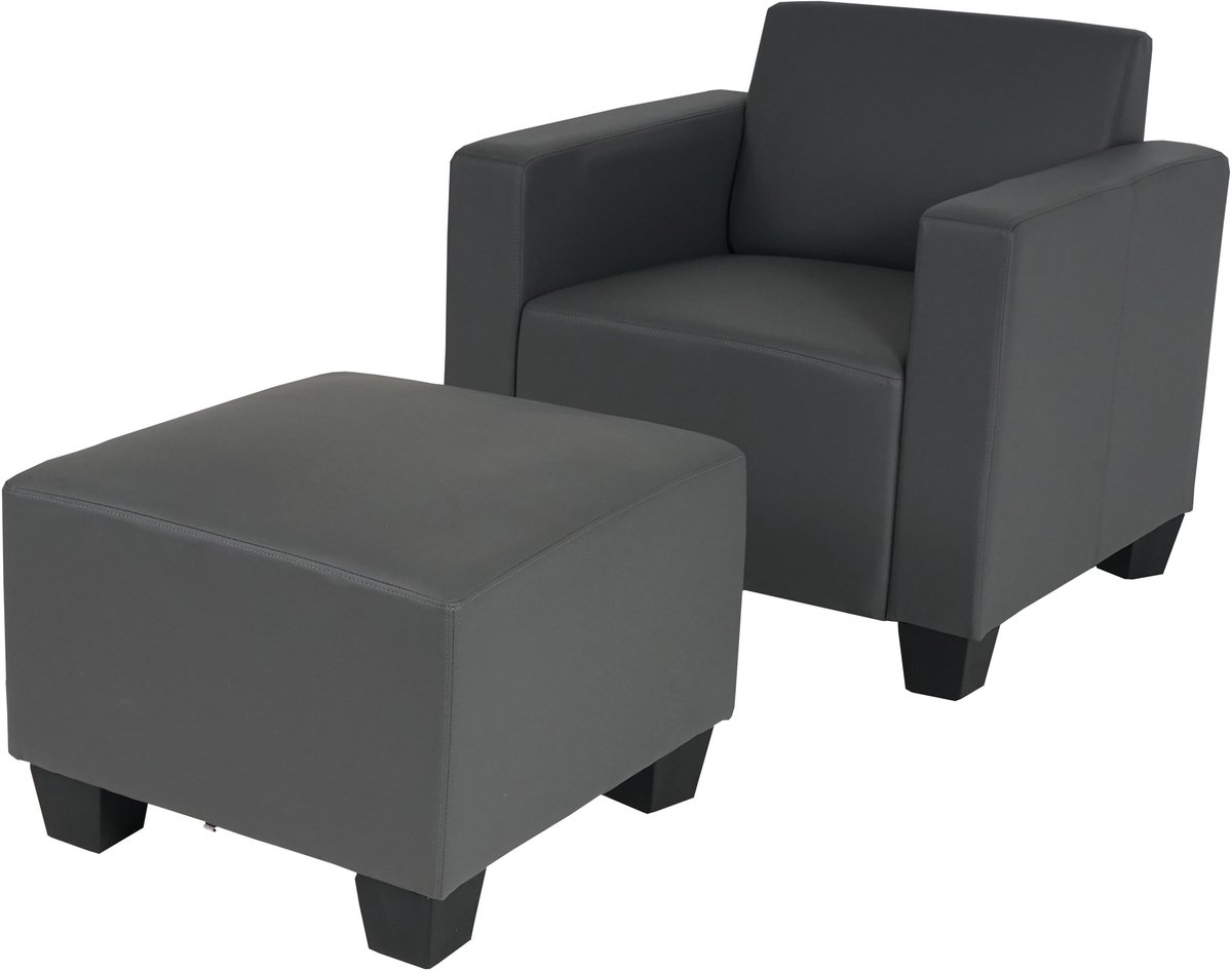 MCW Modulaire fauteuil Loungefauteuil met voetenbank Lyon, kunstleer ~ donkergrijs