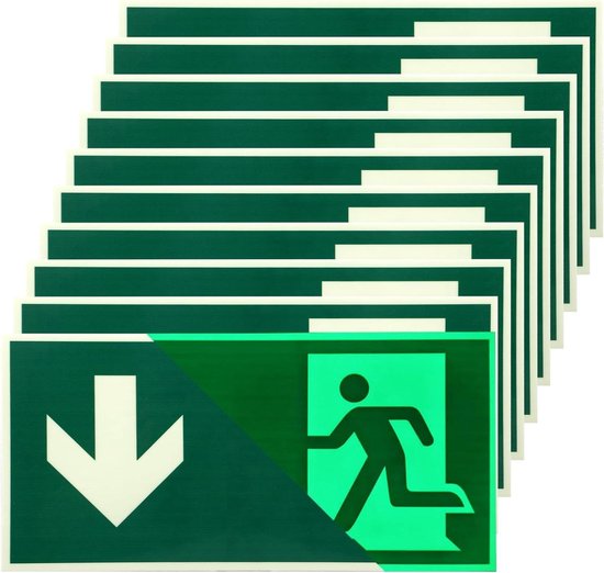 Hoogwaardig nooduitgangsplaatje, pijl rechts - 30 x 15 cm lang oplichtend zelfklevend - origineel Protecticure vluchtwegbord, pvc, reddingstekens/reddingsbord/fluorescerend