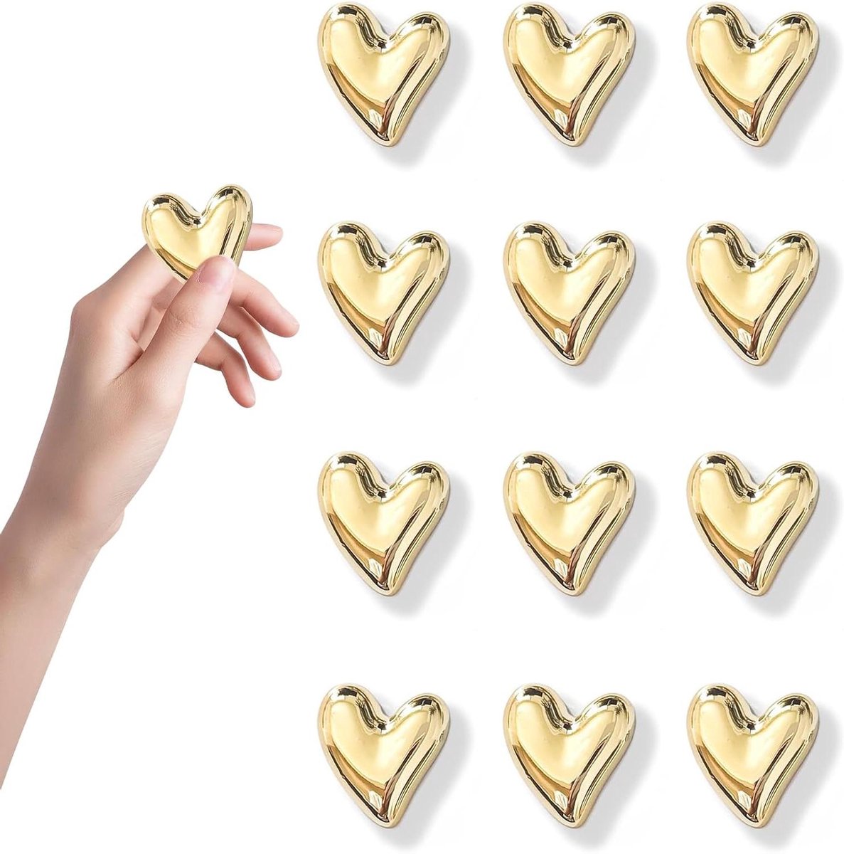 Koelkastmagneten, 12 stuks, goudkleurige magneten voor de koelkast, 2 cm, klein liefdeshart, schattige decoratieve magneetset voor keuken, whiteboarddecoratie