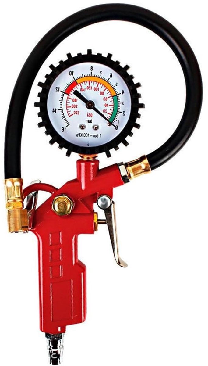 Allecto Plus - BarometerMeetapparaat voor Bandenspanning in Rood | Diameter Luchtgat 11 mm | Voor Auto's, Vrachtwagens en Fietsen