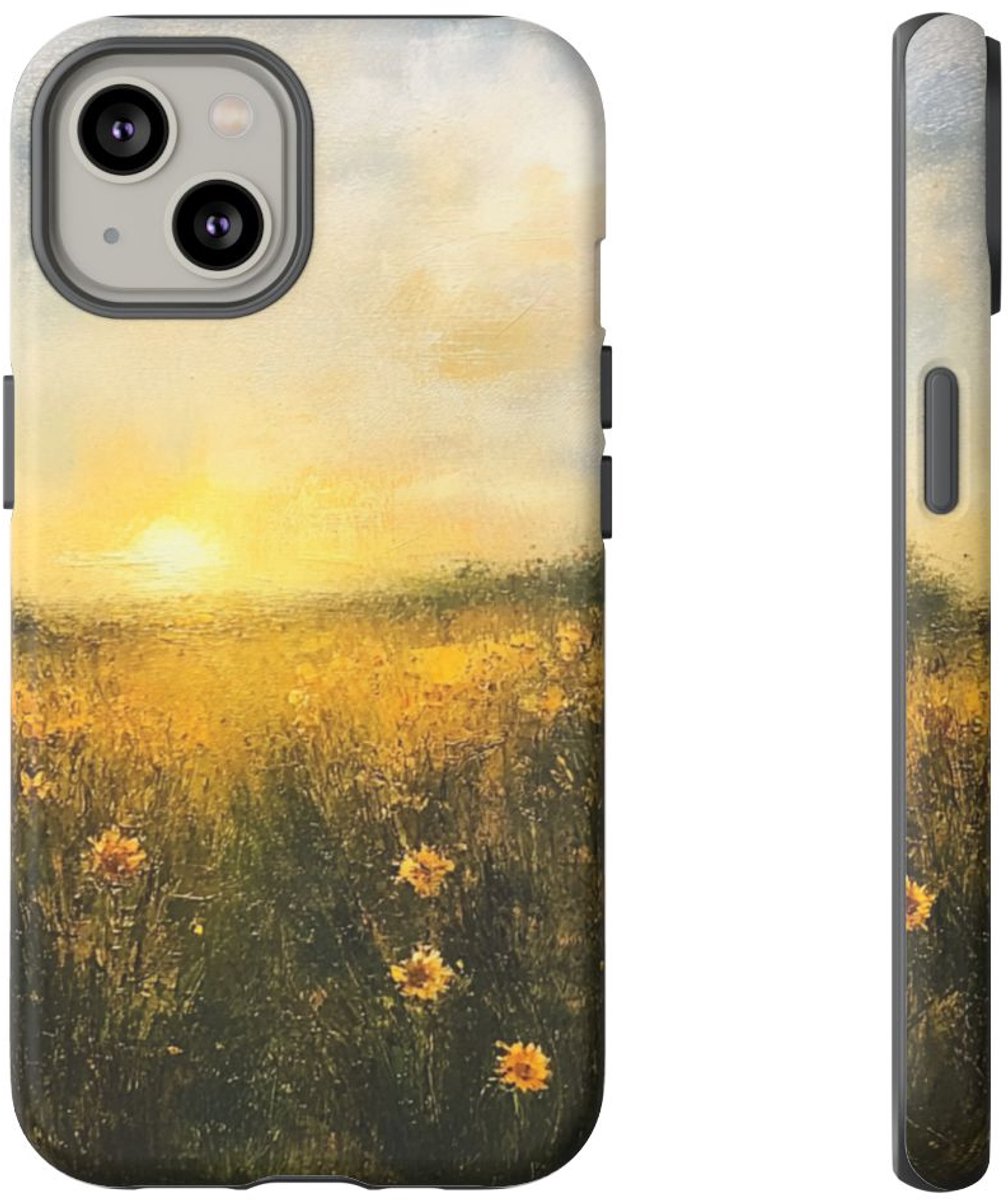 Zonnig Bloemenveld Schildering – Telefoonhoesje Geschikt voor iPhone 14