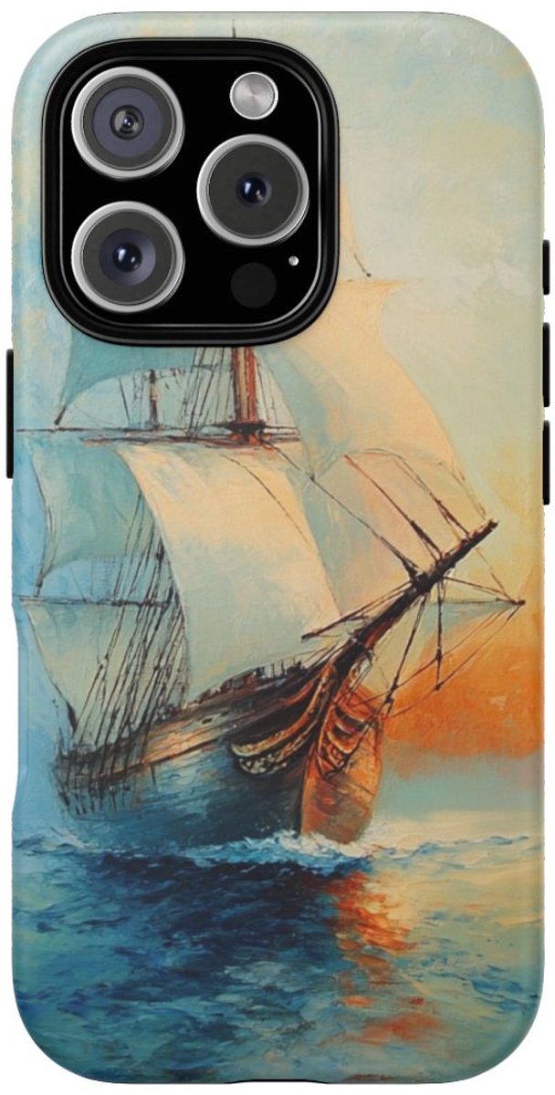 Olieverfschilderij van Zeilschip op Zee – Telefoonhoesje Geschikt voor iPhone 16 Pro