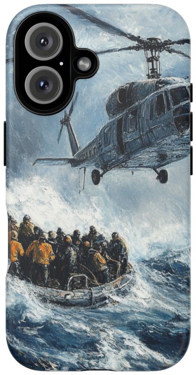 Helikopterredding op Zee Olieverfschilderij – Telefoonhoesje Geschikt voor iPhone 16