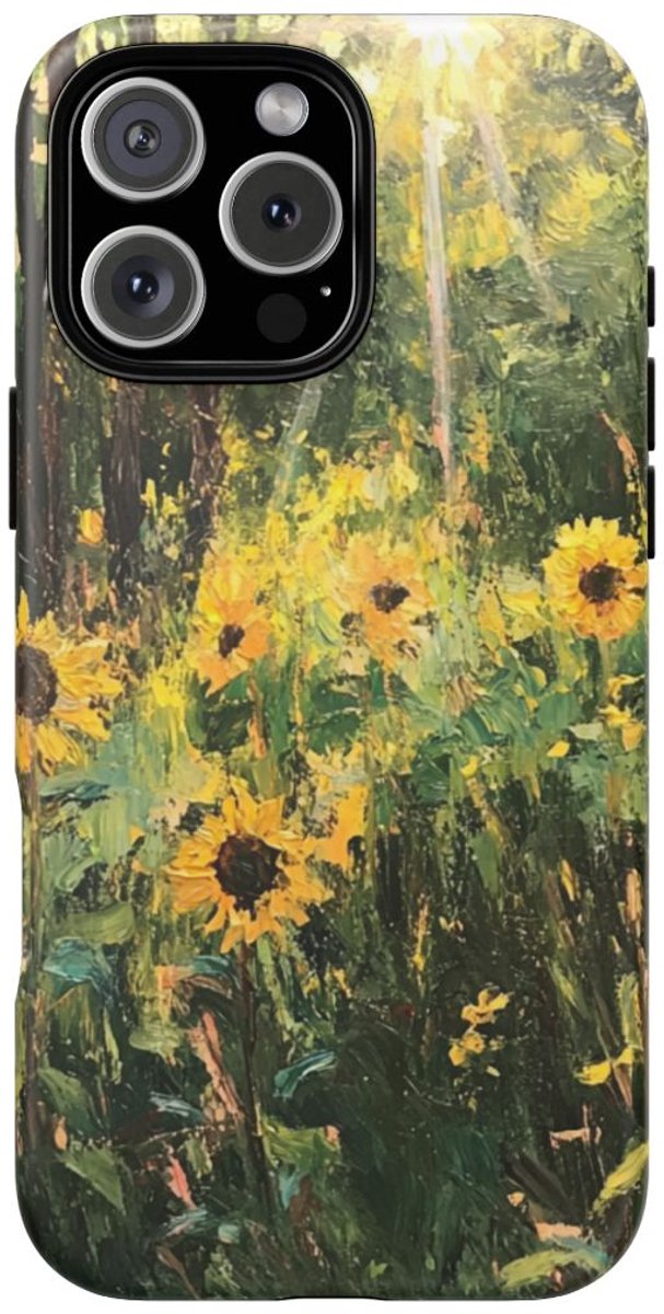 Zonnige Zonnebloemen in het Bos – Telefoonhoesje Geschikt voor iPhone 16 Pro Max