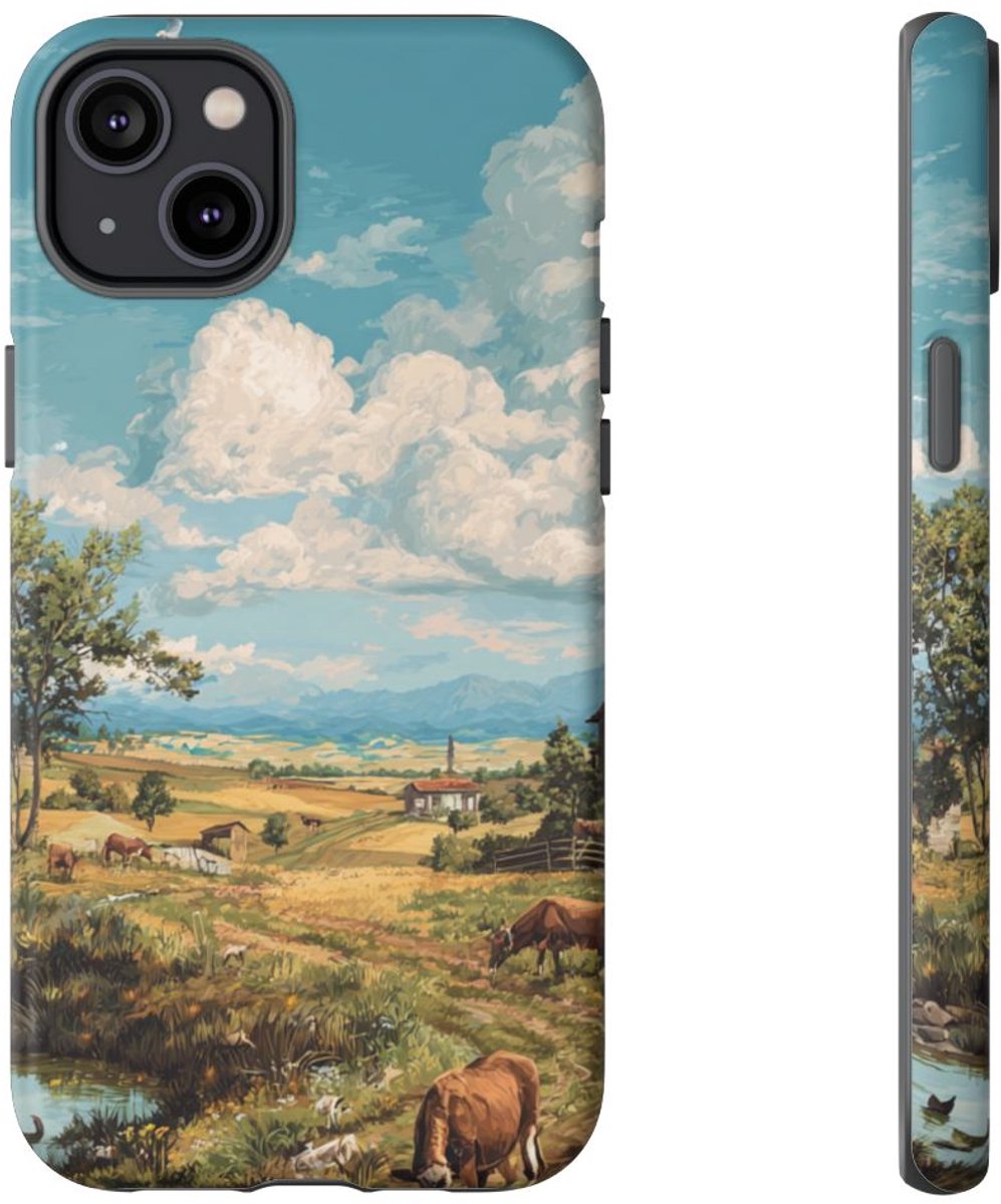 Landelijk Uitzicht met Boerderijdieren – Telefoonhoesje Geschikt voor iPhone 14 Plus