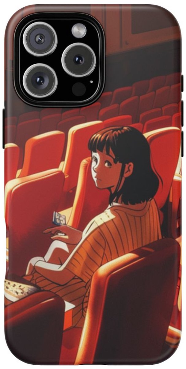 Meisje in Rode Theaterstoelen – Telefoonhoesje Geschikt voor iPhone 16 Pro Max