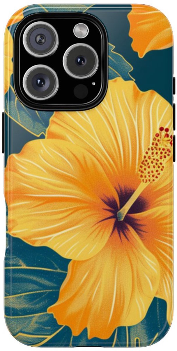 Gele Hibiscus Bloemenpatroon – Telefoonhoesje Geschikt voor iPhone 16 Pro