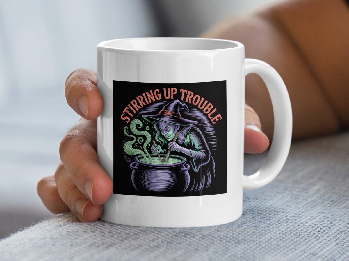 Witch Stirring Up Trouble Mug, Spooky Season Gift, Halloween Decor, Magic Potion Mug
