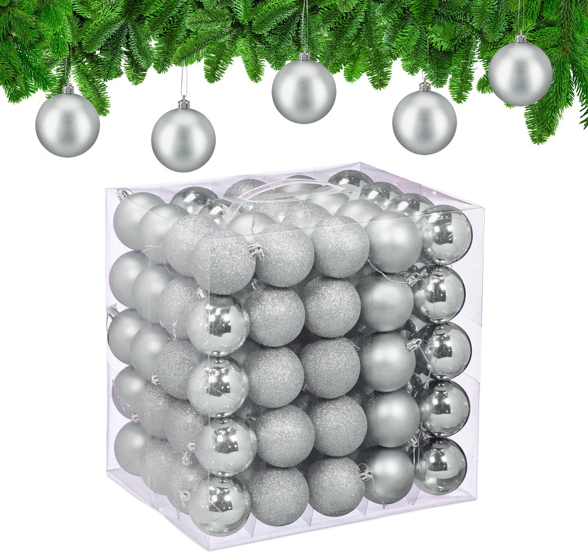 Kerstballen set van 100 - Ø 6 cm - kunststof - onbreekbaar - zilver