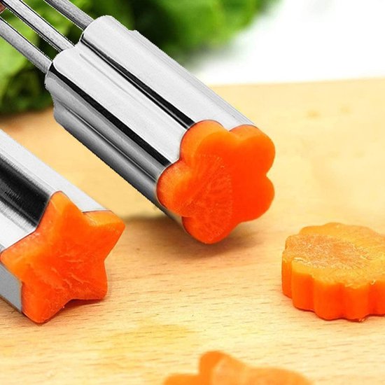 LATRAT 3 stuks groenteuitstekers, roestvrij stalen uitsteekvormpjes met houten handvat, bloemen, hart, ster, uitsteekvormen, koekjessnijders, set