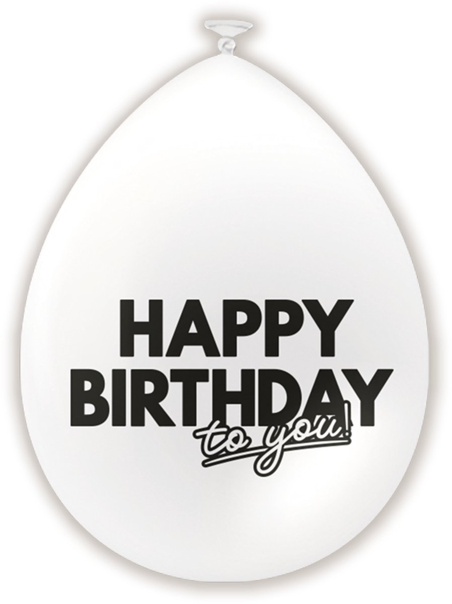 LUQ – Latex Ballonnen Celebration Happy Birthday – 6 Stuks – Zwart-Wit-Goud – Luxe Verjaardag Versiering – Helium Ready — afbeelding 2