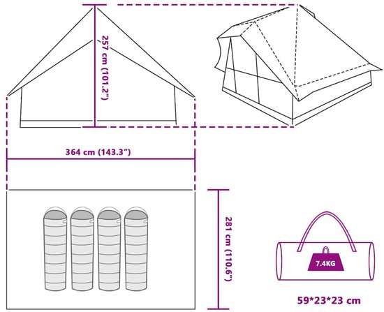 vidaXL - Familietent - Tipi - Blauw - 10-Persoons - Waterdicht van Vidaxl — afbeelding 2