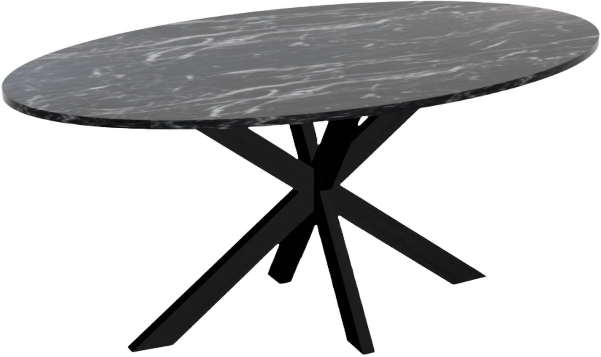 Lizzely Garden & Living Eettafel ovaal 180cm Jovi marmer zwart ovale tafel MDF eetkamertafel