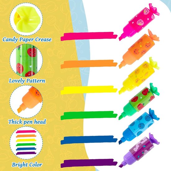 KMFYMPT 36 stuks mini-markeerstiften, cadeau voor het einde van het feest, 6 kleuren kleurrijke snoepjes, mini-snoepvorm, kleurrijke pennen, geschikt als verjaardagsgadgets voor kinderen of als gadgets KMFYMPT 36 stuks mini-markeerstiften, cadeau voor het einde van het feest, 6 kleuren kleurrijke snoepjes, mini-snoepvorm, kleurrijke pennen, geschikt als verjaardagsgadgets voor kinderen of als gadgets