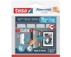 tesa Klittenband pads powerstrips click groot en klein aan/uit kliksysteem zonder boren – 6x2M 8x2L