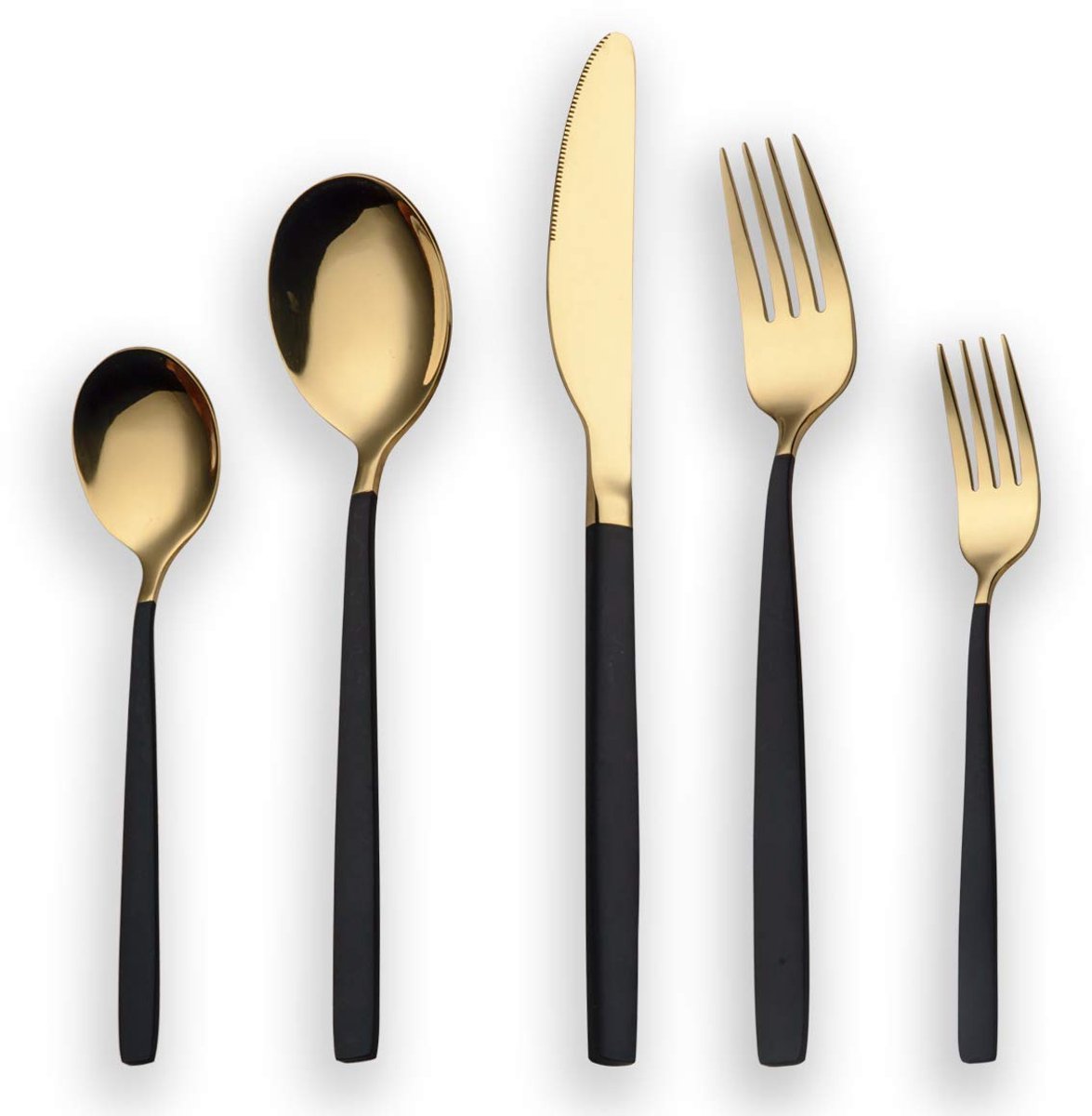 Unyqoos® Elegante 30-delige Roestvrijstalen Bestekset met Zwarte Handgreep en Gouden Accenten