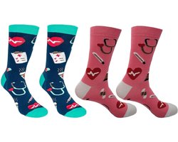 ByShane - 2 paar grappige sokken met medisch thema en creatieve bedrukking, cadeausokken - Blauw M. Zachte en ademende sokken.