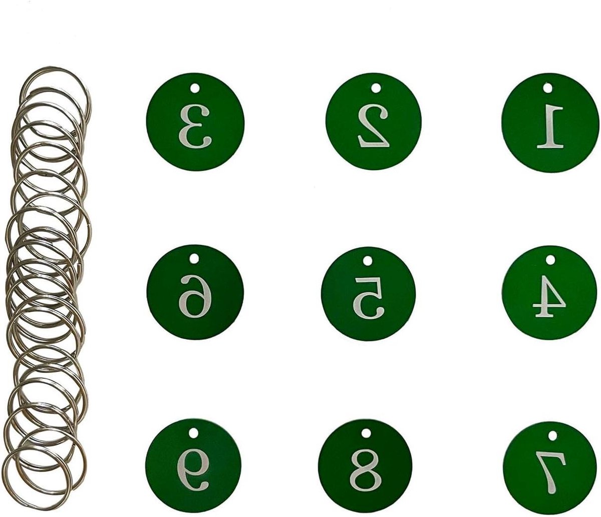 Aluminium Nummertags 35MM - ID Tags met Sleutelhanger voor Sleutels Huis Lockers - Groen - Restaurant Hotel