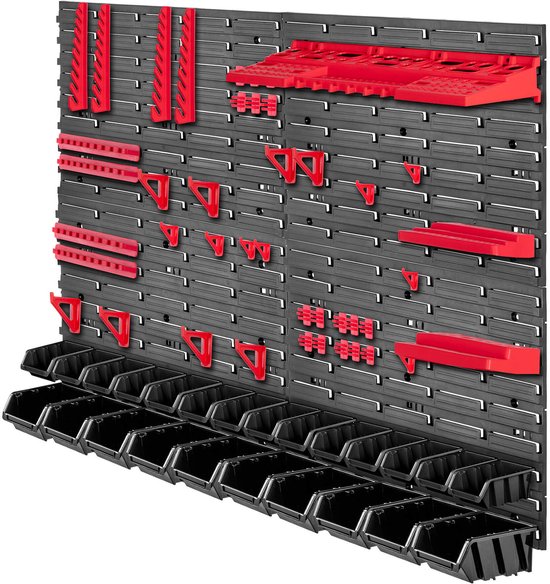 KADAX Wandrek voor werkplaatsgebruik, 116 x 78 cm, opslagsysteem van robuust kunststof, uv-bestendig, wandrek, uitbreidbare wandplaten, garagerek