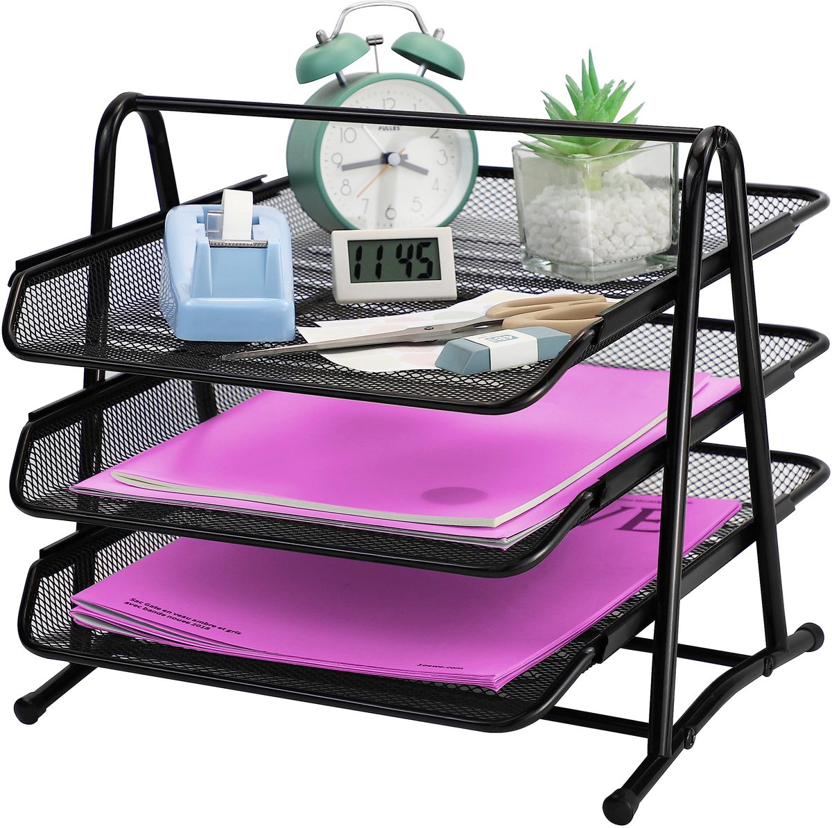 Ideallife brievenbakken 3 niveaus - documentenbak metalen bureau organizer - metalen opbergvakken voor A4-documenten - bureau-opbergruimte met 3 laden I papiervakken A4 (zwart)