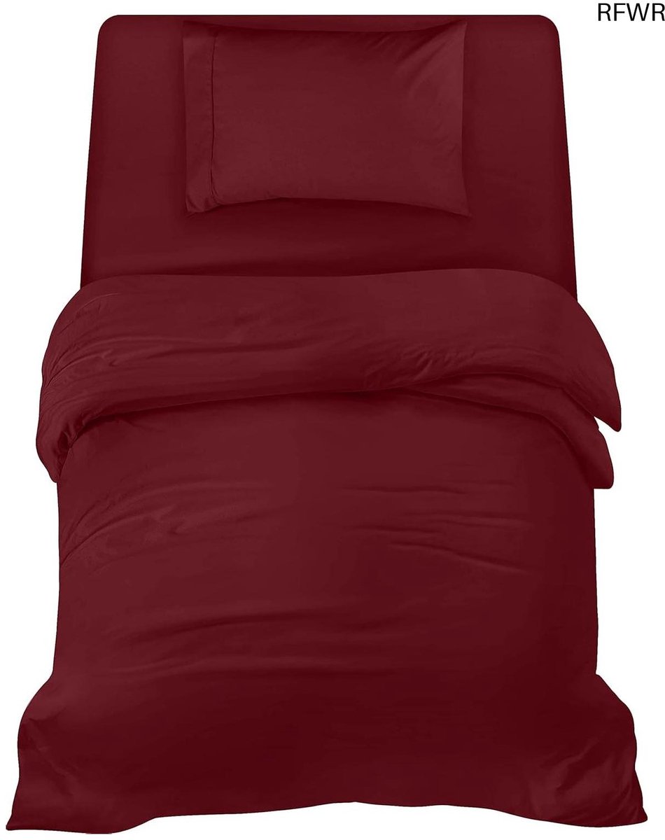 RFWR Luxe Beddengoed Set - Geborsteld Microvezel Polyester - Dekbedovertrek, Hoeslaken en Kussensloop - Bordeaux Kleur 135x200cm, 90x190cm, 50x75cm