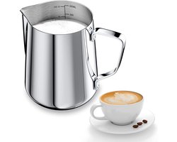 Ibenzoa® Handig roestvrijstalen melkkannetje van 350 ml met meetmarkeringen en latte art pen