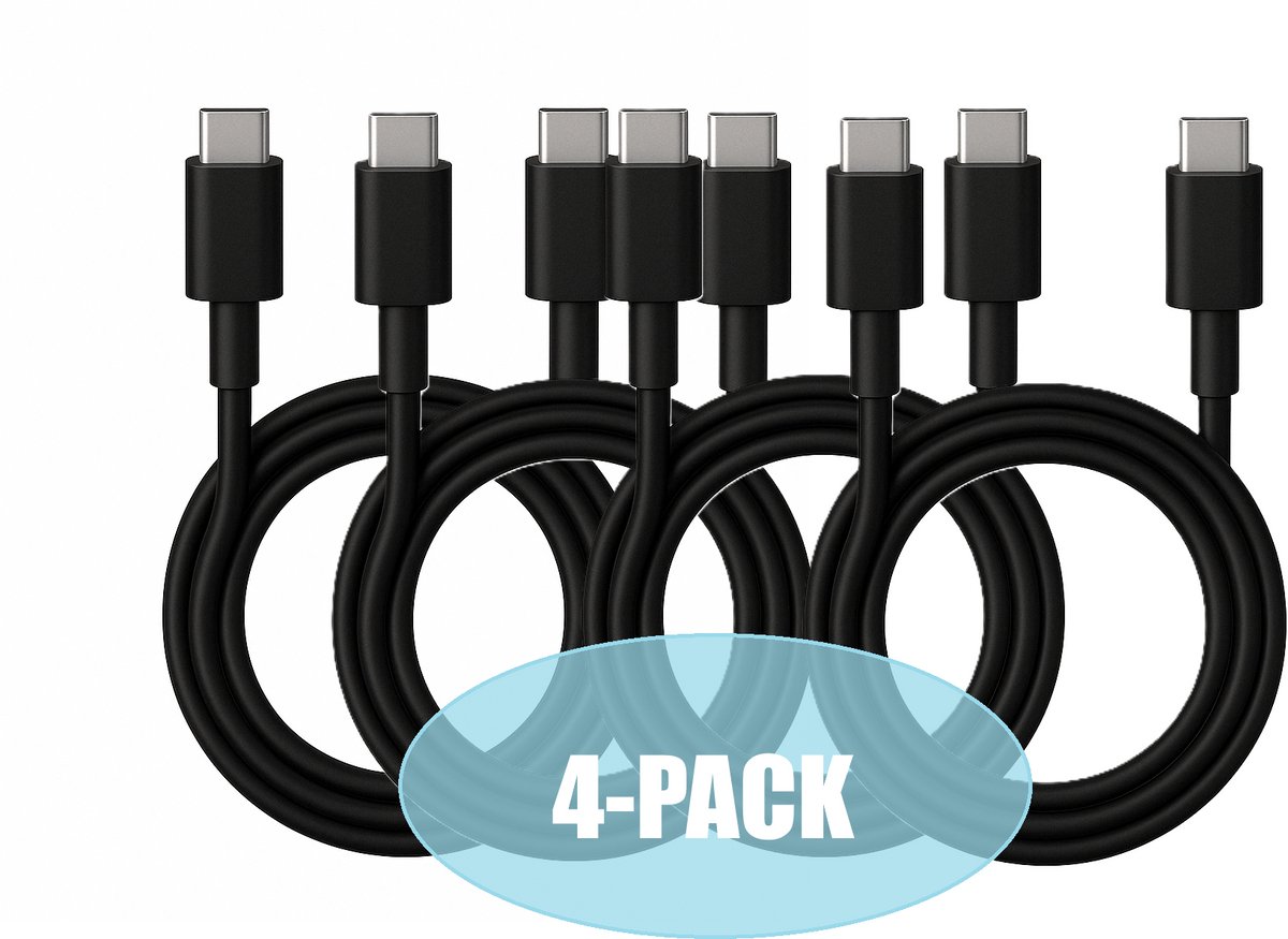 FuturiQ USB-C naar USB-C Kabel 2 Meter – 4-Pack – Snelladen 60W – Zwart – Voor Smartphone, Laptop, iPad Pro en Meer